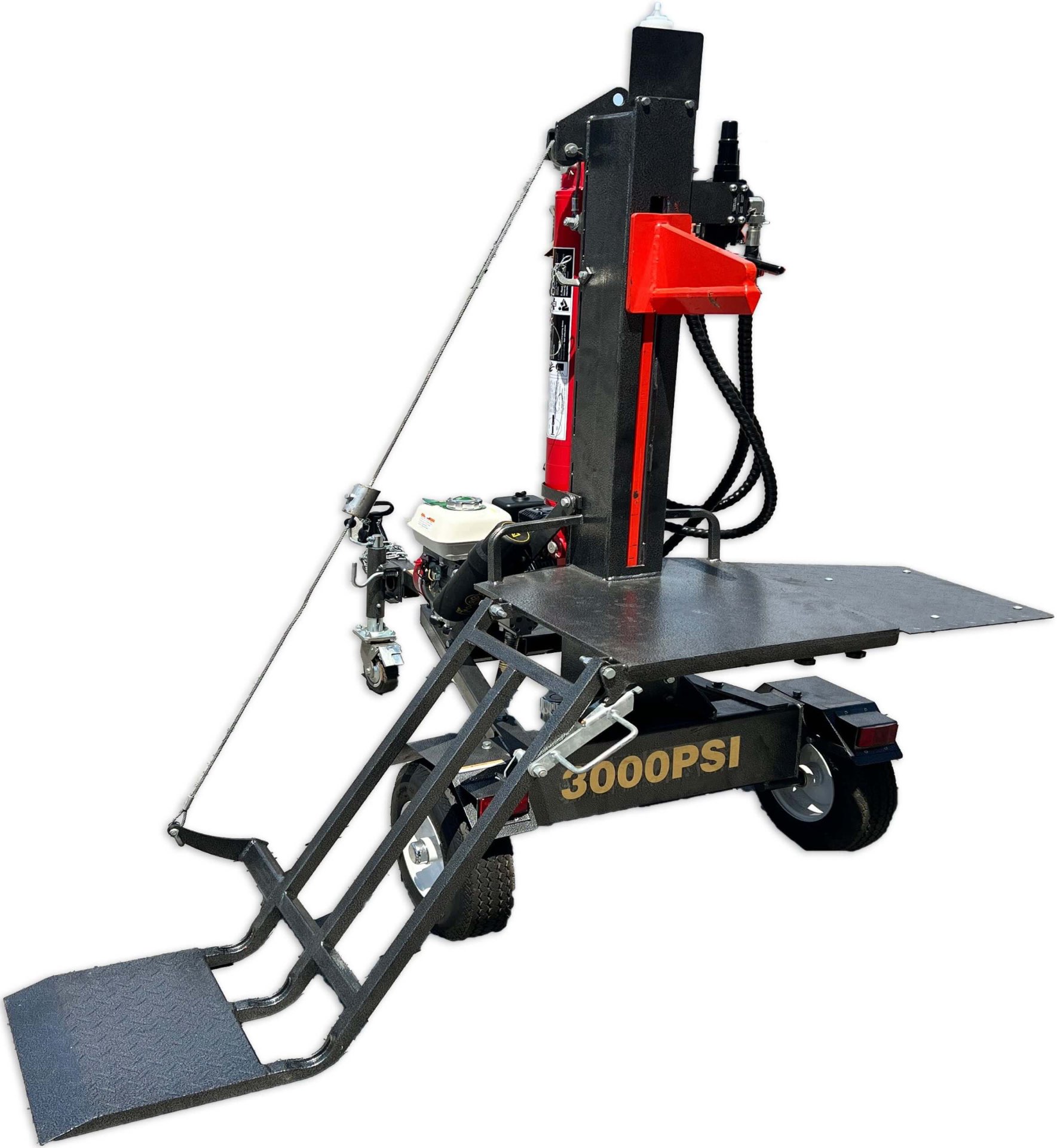 Hydraulic log lifting table and 3000PSI hydraulic system on the RedGum 25T log splitter