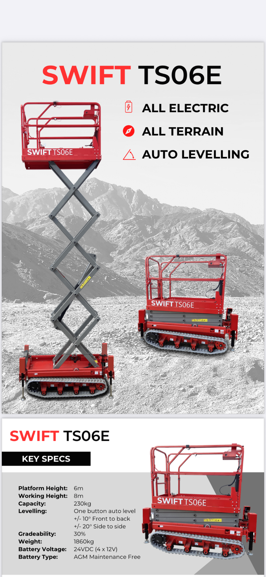 Swift EWP All Terrain Self-Levelling Scissor Lift